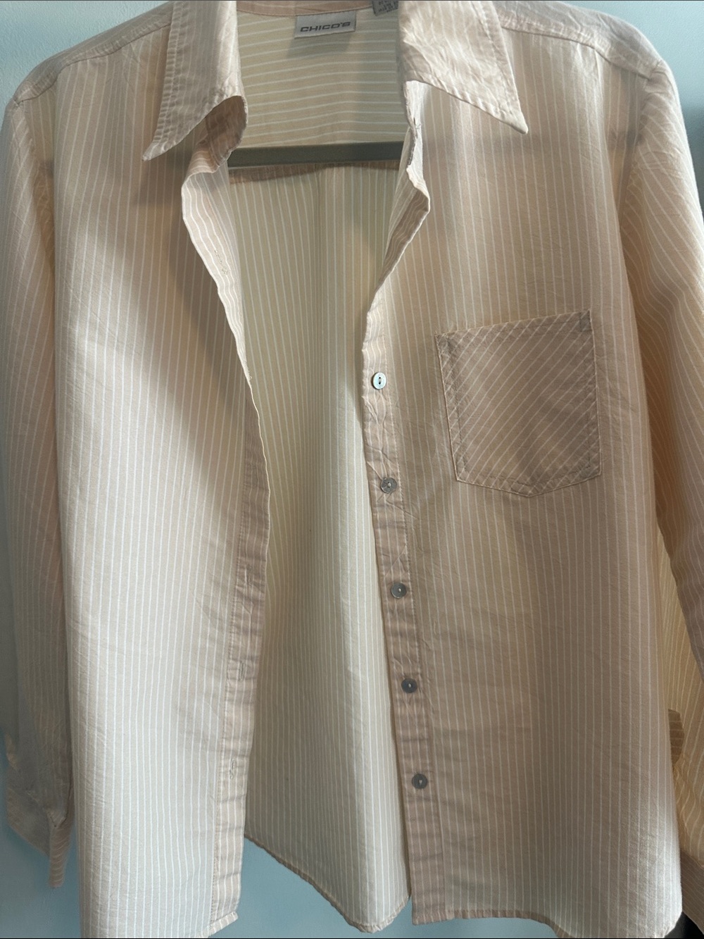 Chico's Cream Beige Pinstripe Button-Front Blouse